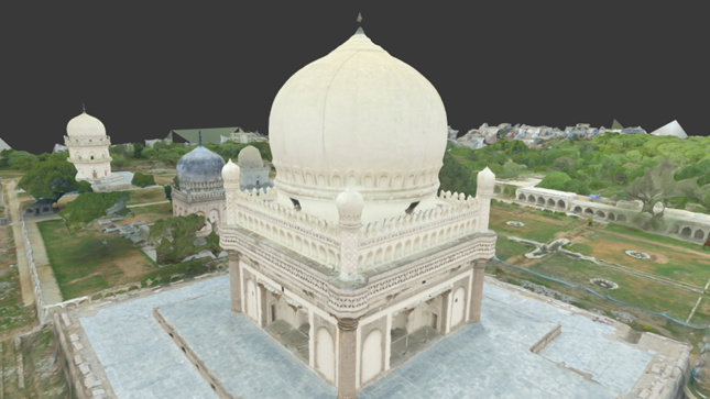 A 3D rendering of a temple derived from photographs