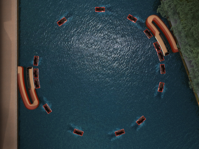 Boats circling in a path 
