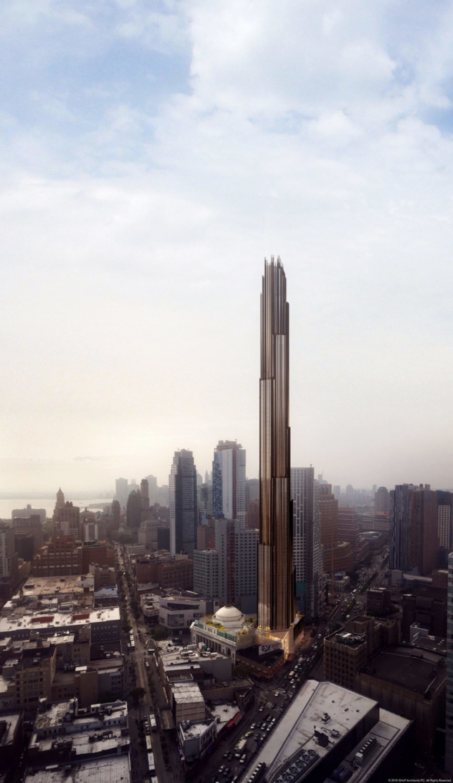 Render of a large glass tower in downtown Brooklyn