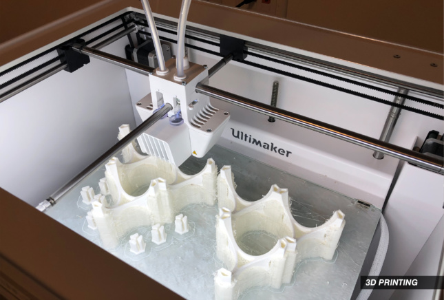 Image of 3D printing of the Fetch House showing the triangular cells