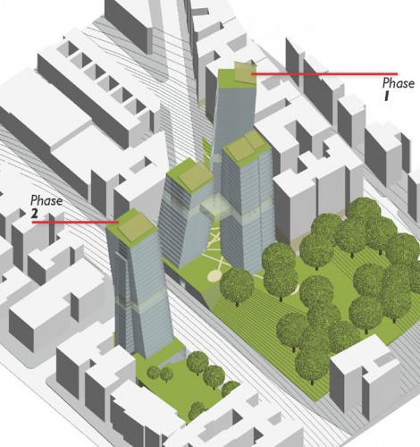 Four proposed residential towers near The Cloisters in Northern Manhattan could transform the uptown skyline. (Courtesy Quadriad)