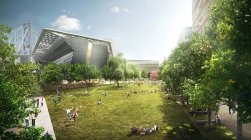 Morphosis' design for the first Phase of the Cornell Technion campus on Roosevelt Island. (Courtesy Kilograph)