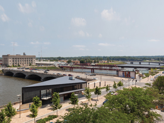 Substance Architecture's pavilion and pump stations are part of Des Moines' Principal Riverwalk development. (Paul Crosby)