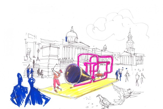 Sketch of Tom Dixon's tubular design. As part of Trafalgar Square pop-up golf course. (Courtesy the London Design Festival)