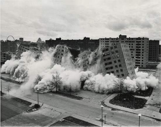 The demolition of the Pruitt–Igoe housing project in St. Louis, Missouri was one of the first scenes filmed once production began in 1975. The building was only completed in 1956.