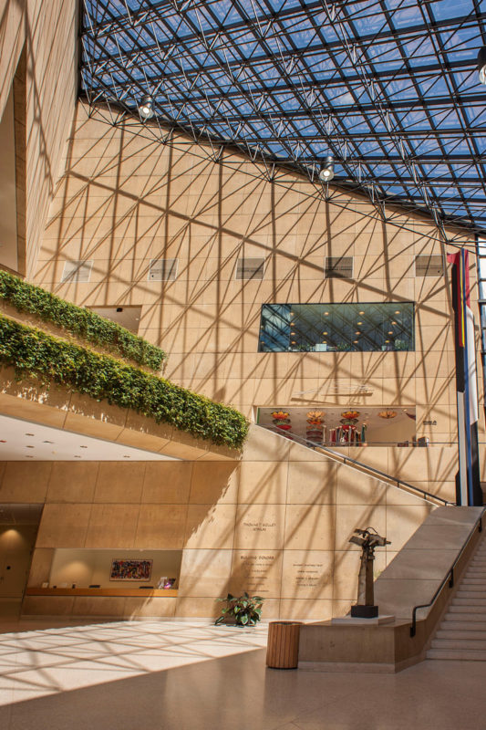 Two large triangular wings are connected by a large triangular glass atrium in Eskcanazi Art Museum, originally designed by I.M. Pei. (Keven Montague)
