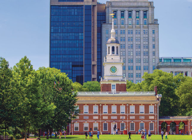The Declaration of Independence and the U.S. Constitution were both debated and signed in Independence Hall, built in 1732. It is part of Independence National Historical Park, which spans over 55 acres on 20 city blocks in the historic district of the City of Philadelphia. (J. Fusco for Visit Philadelphia)