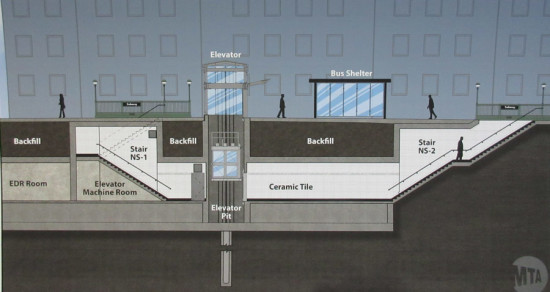 First Avenue station improvements: New entrances and elevators at Avenue A. (Audrey Wachs / AN)