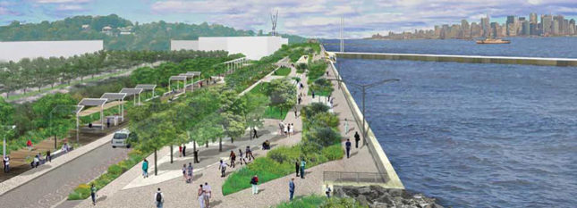 The New Stapleton Waterfront is intended to draw visitors out of ferry terminal and onto the waterfront. (NYDEC)
