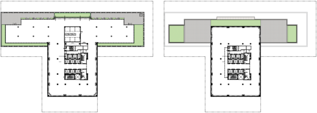 Landscape plans for level 10, left, and level 11. (Courtesy RXR and KPF)