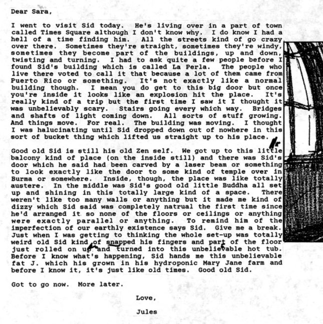Fictional letter from a visitor to "Timescape" (Courtesy Lebbeus Wodos)