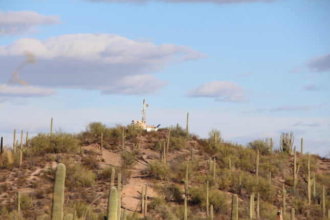 Mobile surveillance tower in Organ Pipe Cactus National Monument along Tohono O’odham Border. (Courtesy Nina V. Kolowratnik, 2015)