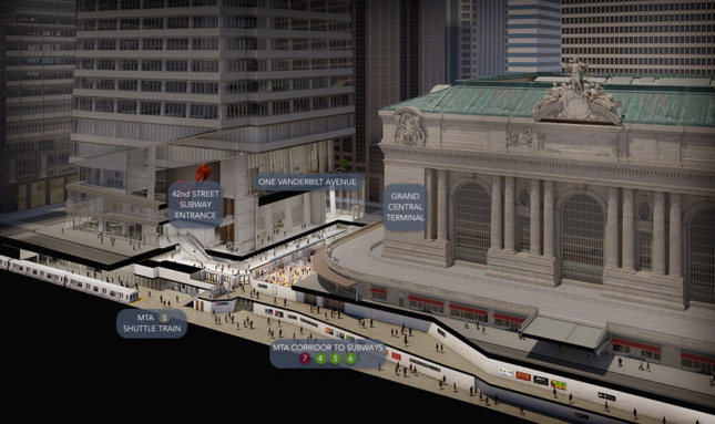 Transit connections between One Vanderbilt and Grand Central.(Courtesy KPF)
