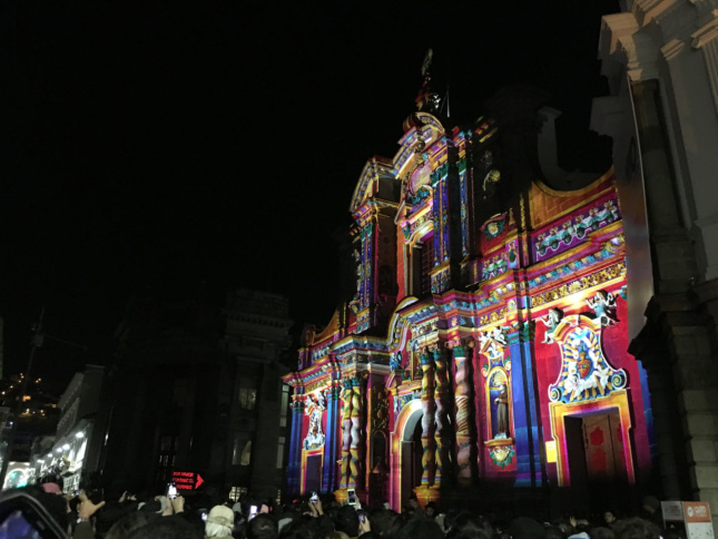 La Compañía de Jesús, lit up for the Festival of Lights. (Dele Adeyemo/AN) 