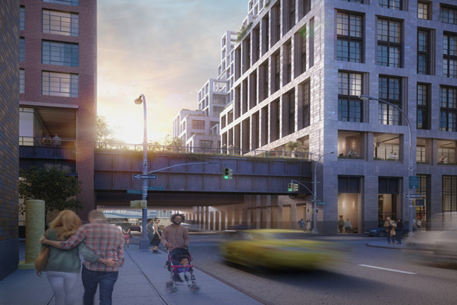 An old rendering showing the elevated park, which now won't be a part of the proposed project.(Courtesy CookFOX Architects)
