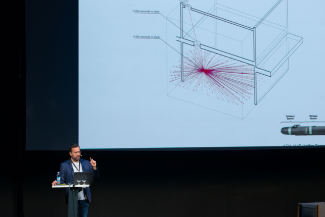 Eyal Weizman of Forensic Architecture at the After Belonging Conference. (Courtesy OAT)