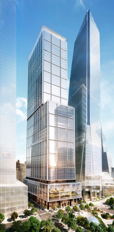 50 Hudson Yards, foreground, with (Rendering by Foster + Partners / courtesy Related Companies and Oxford Properties Group)