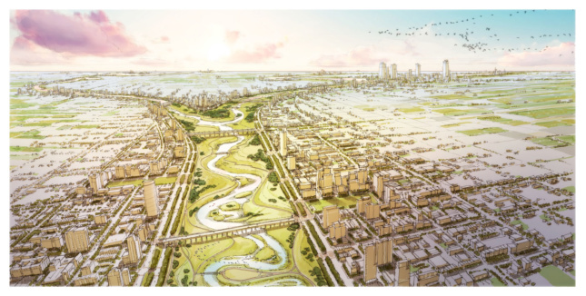 A rendering of the proposed Branch Waters Network by Dallas landscape architect Kevin Sloan, which would incorporate the waterway system into the city’s framework. (Courtesy Kevin Sloan Studio)