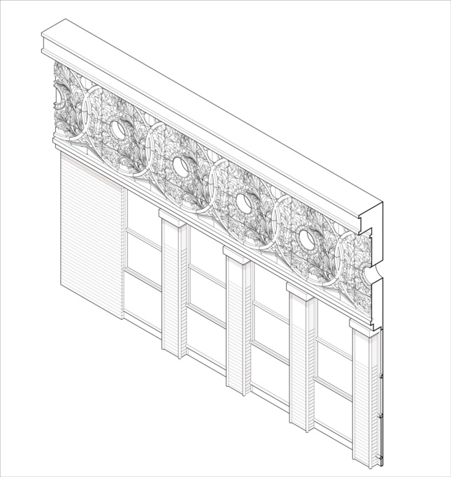 Students redrew and digitally modeled the cornice of the Weinwright building using mostly photographs as a base. (Courtesy University of Kansas)