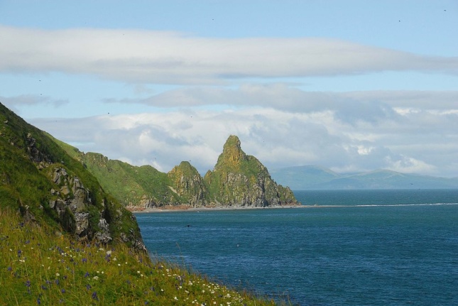 A series of settlements in the Walrus Islands Archeological District near Togiak, Alaska, one of the few remaining sites related to human occupation of the Bering Sea continental shelf, has also been classified as a National Historic Landmark. (Courtesy Wikimedia Images / Bob Johnson)