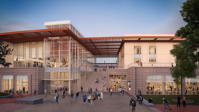 The new Campus Life Center designed by Duda|Paine Architects is set to replace Portman’s DUC. When it’s complete in 2019, the 132,000-square-foot center will include a flexible event space that can accommodate 1,600 people. (Courtesy Duda|Paine Architects)