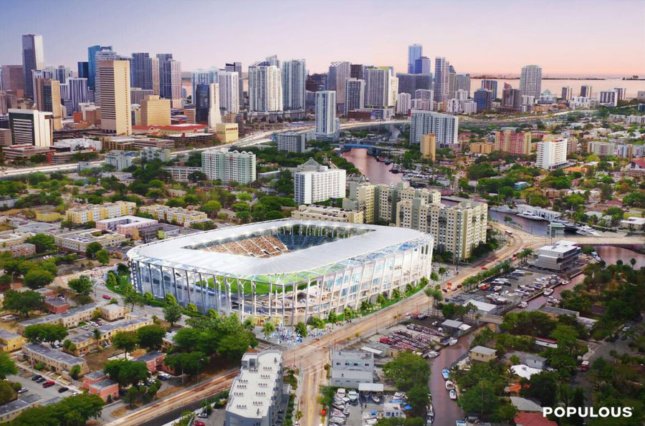 David Beckham's Miami soccer stadium won't have any parking. Pictured here: The latest rendering of the stadium. (Courtesy Populous)