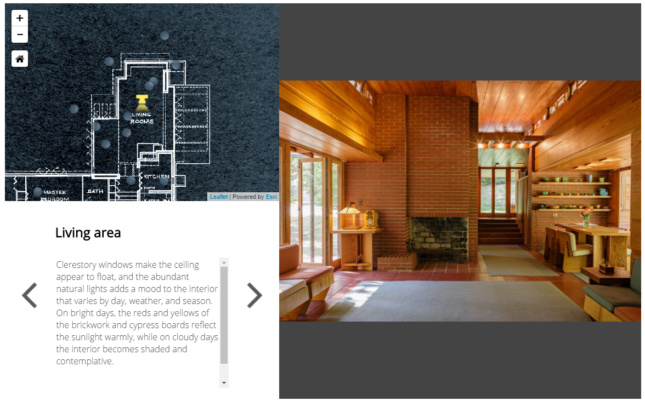 The virtual tour of the Pope-Leighey House examines 26 views throughout the Prairie Style home. (National Trust of Historic Preservation/Screenshot)