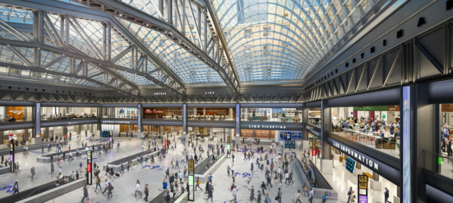Interior rendering of Moynihan Train Hall. (SOM/Image via New York State Governor's Office)