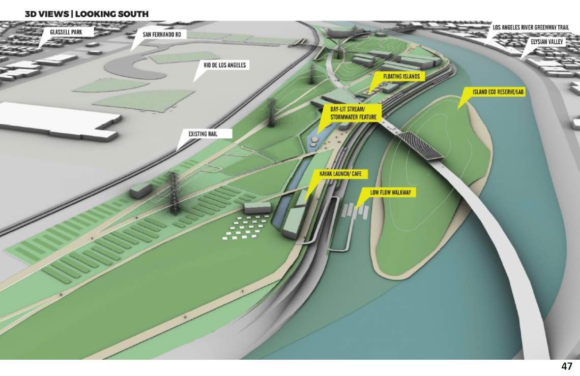 Aerial diagram of a revitalized L.A. River