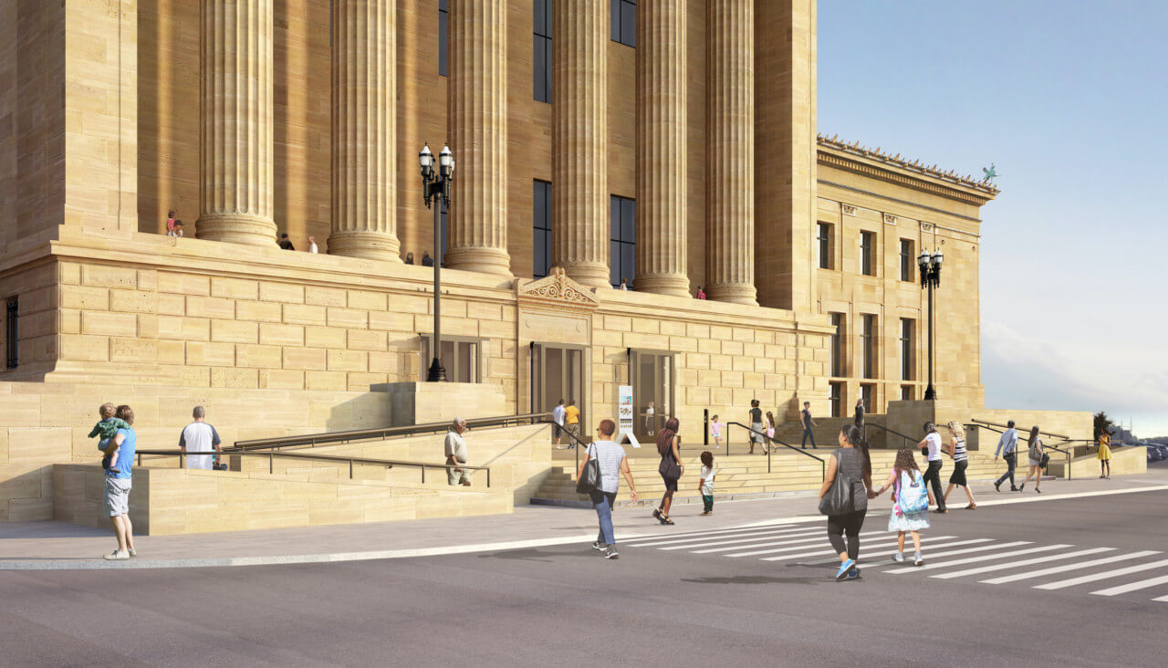 rendering of a museum's column-lined entrance