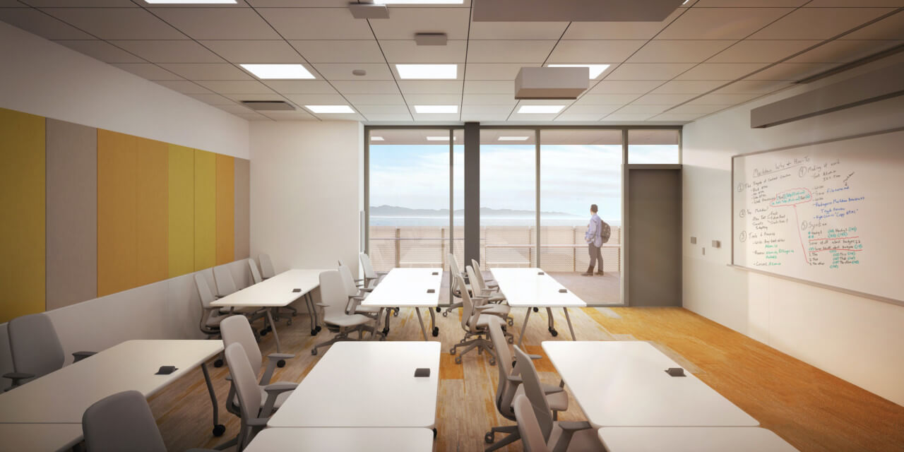 interior rendering of a planned classroom building at UCSB