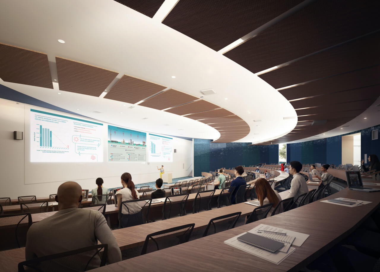 interior rendering of a planned classroom building at UCSB