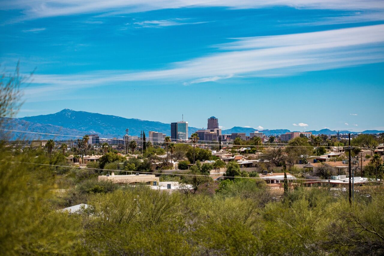 skyline view of tucson with desert landscape in the foreground