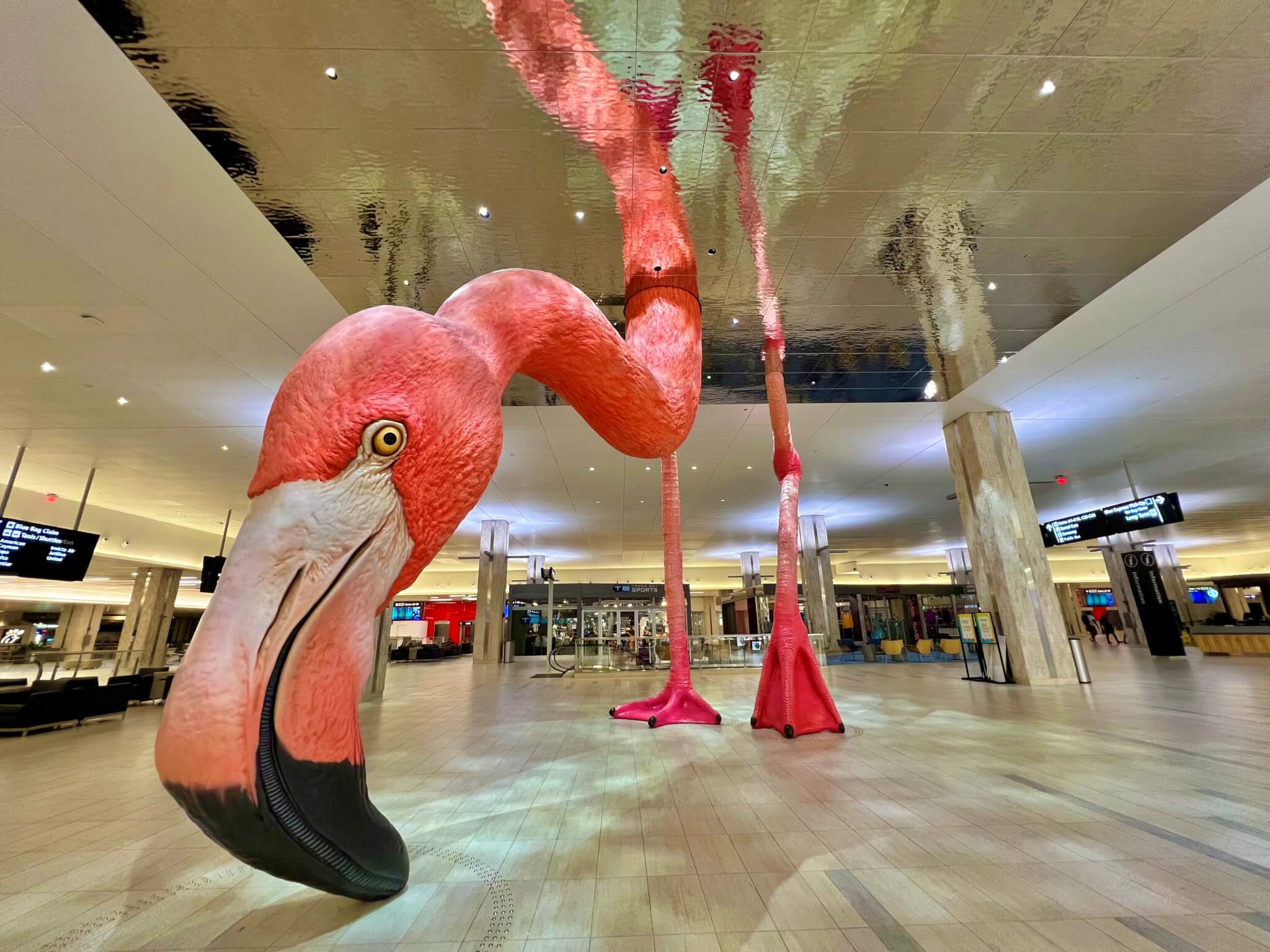 flamingo sculpture in airport