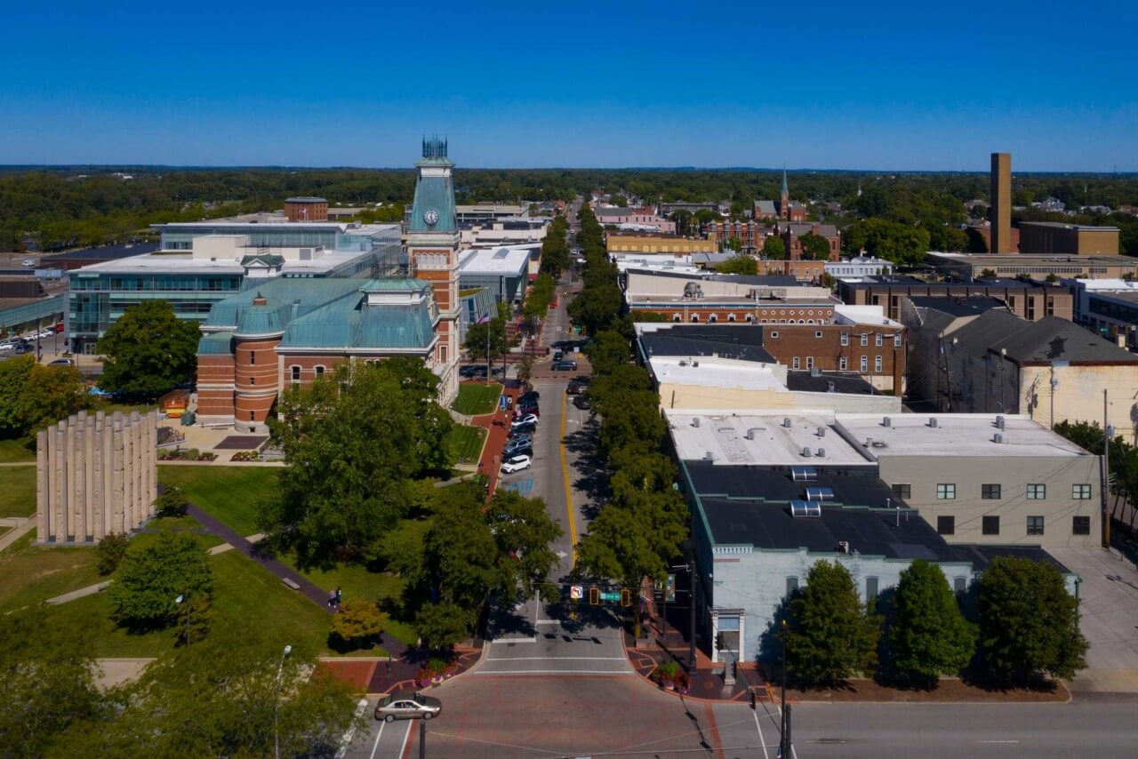 aerial view of streets in columbus indiana