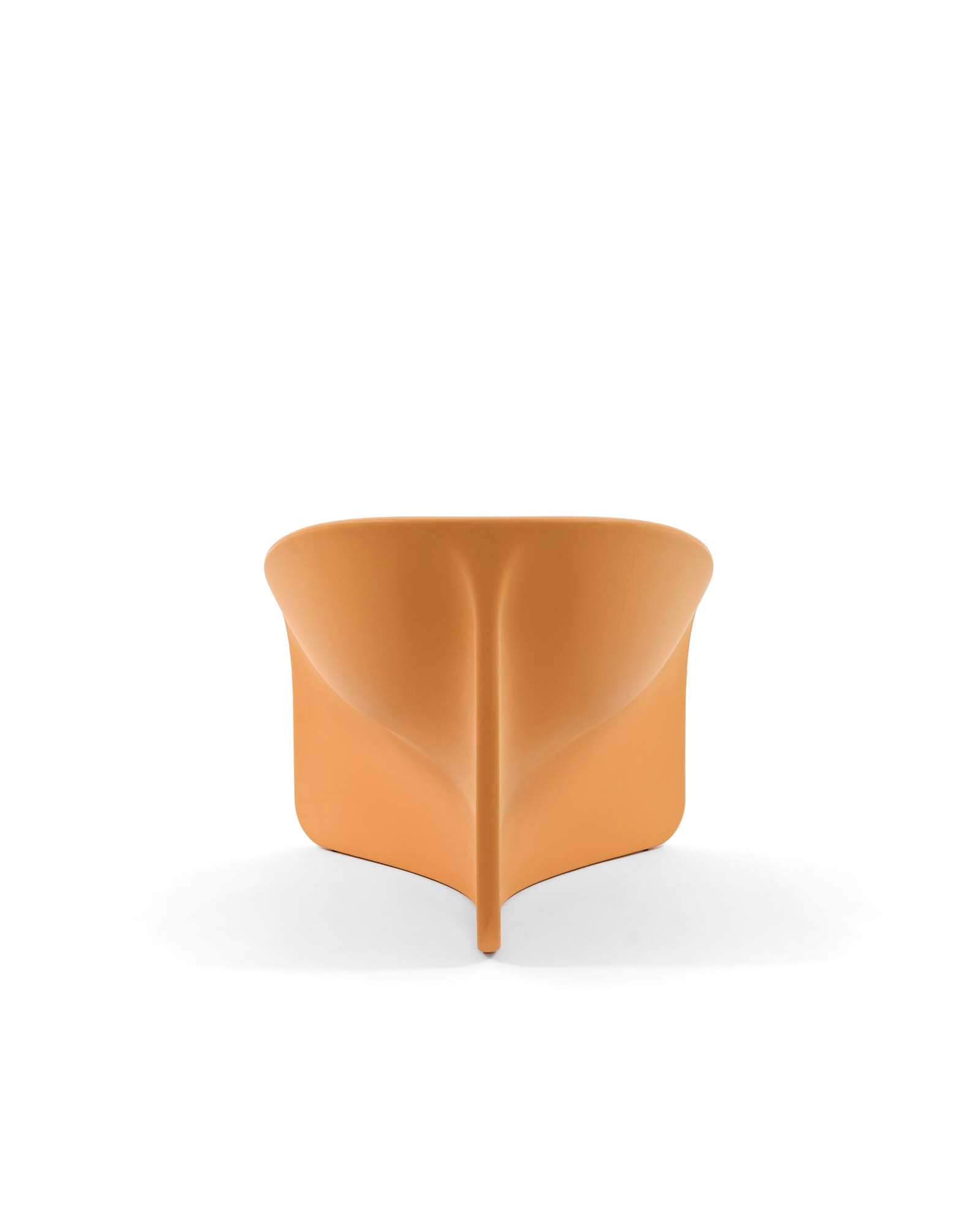 Back of orange outdoor furniture chair.