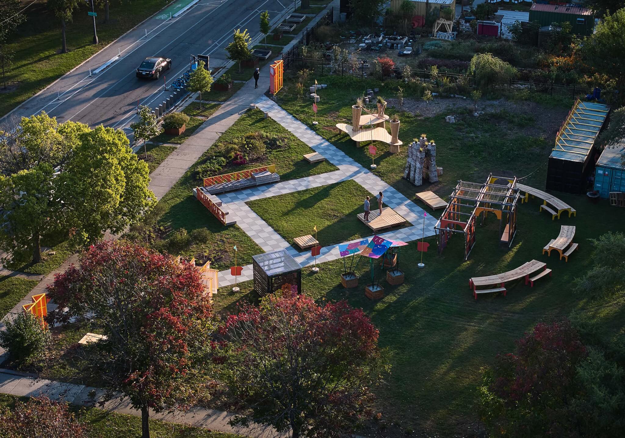 an aerial view of James Stone Freedom Square where the Sukkah festival is staged 