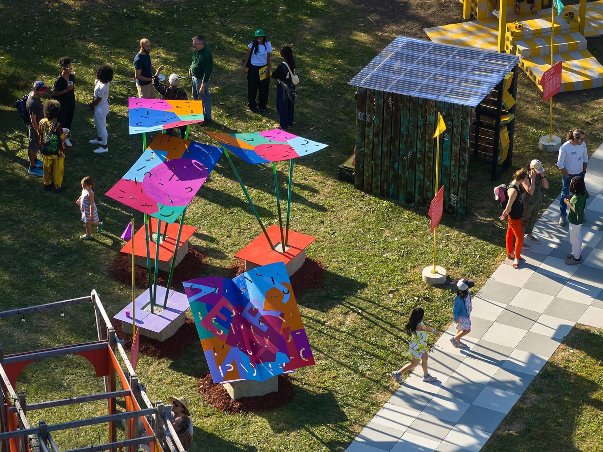 the installations at the Chicago Sukkah Design Festival are colorful