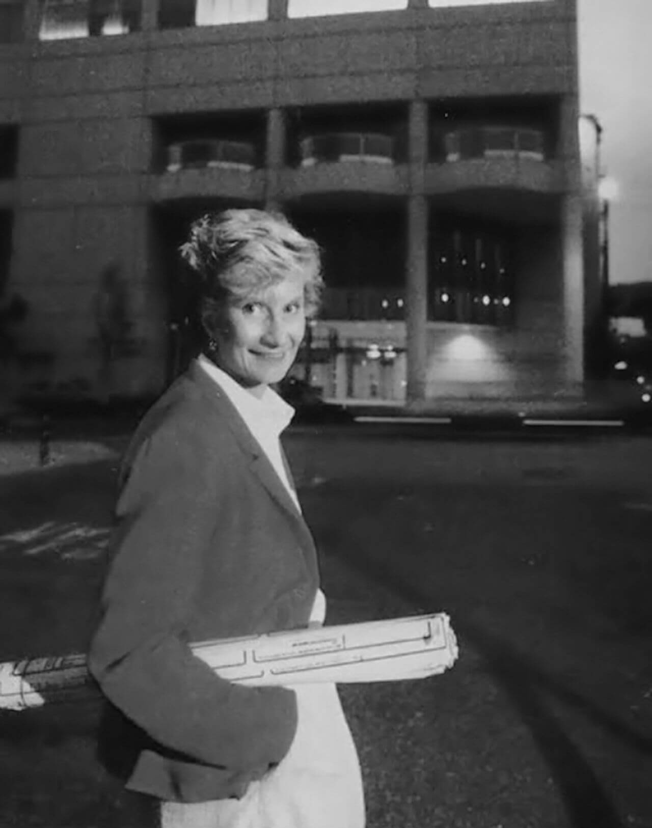 Beverly Willis in front of the San Francisco Ballet Building Civic Center, courtesy of Beverly Willis Estate