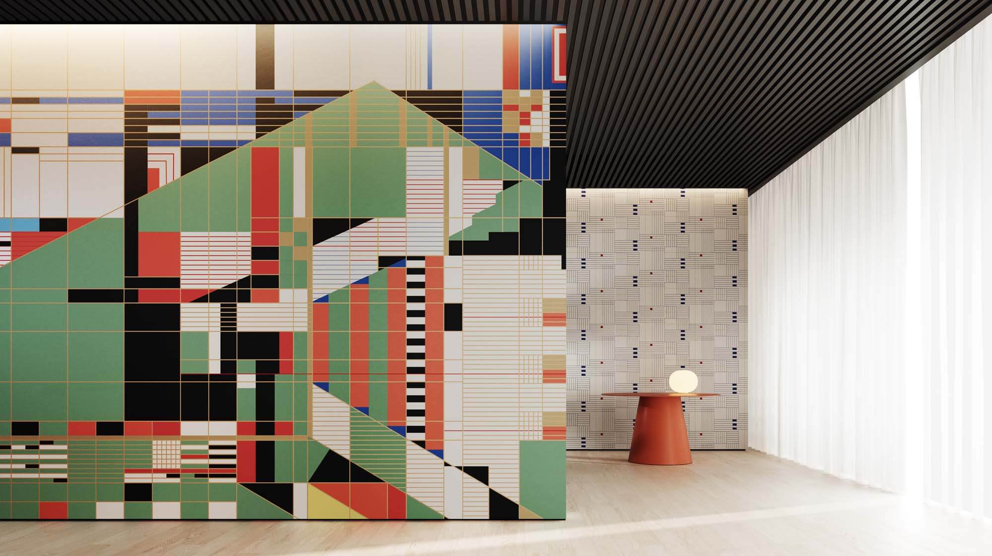 wallcovering with abstract, geometric pattern