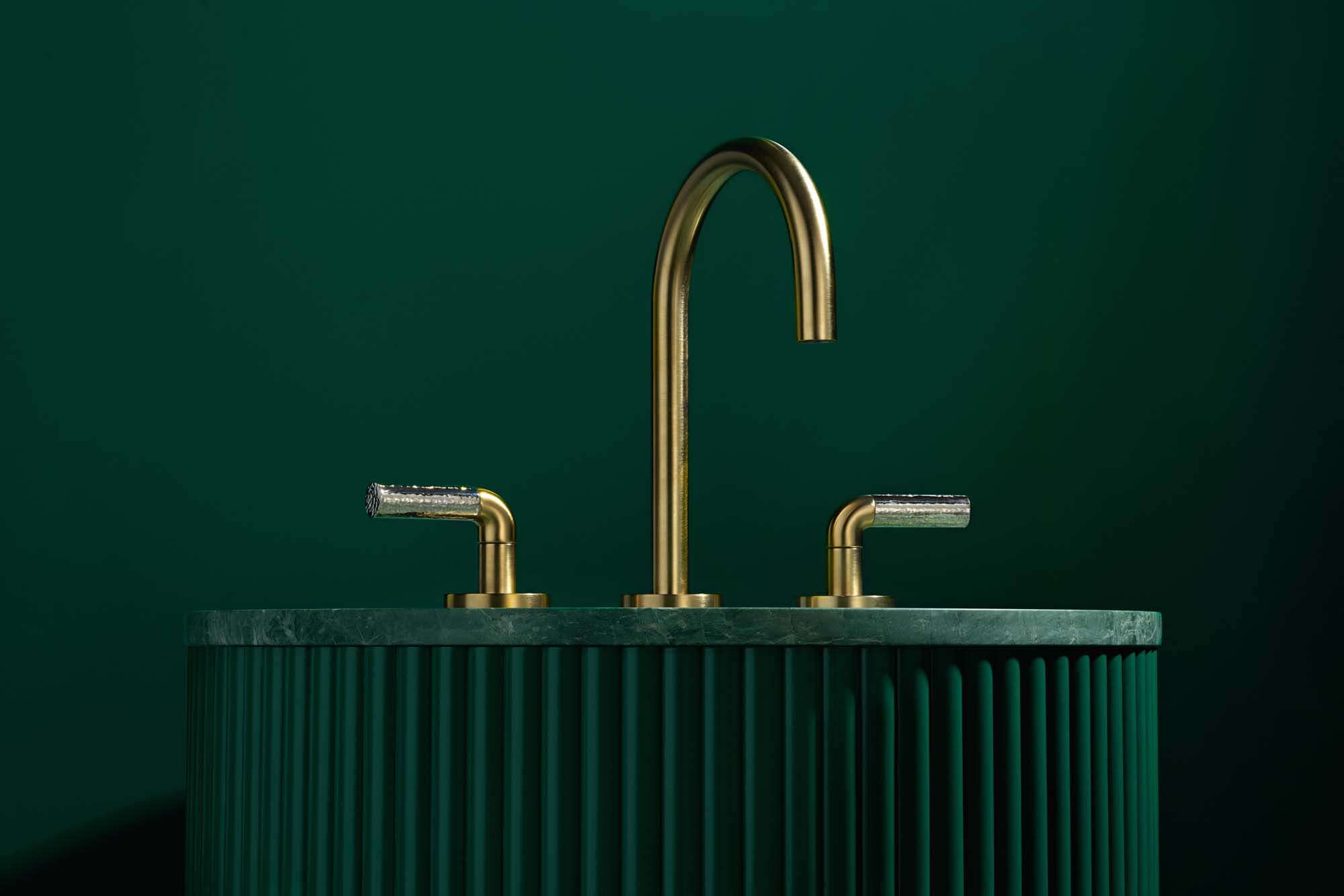 Solid brass bathroom sink faucet with subtle sheen