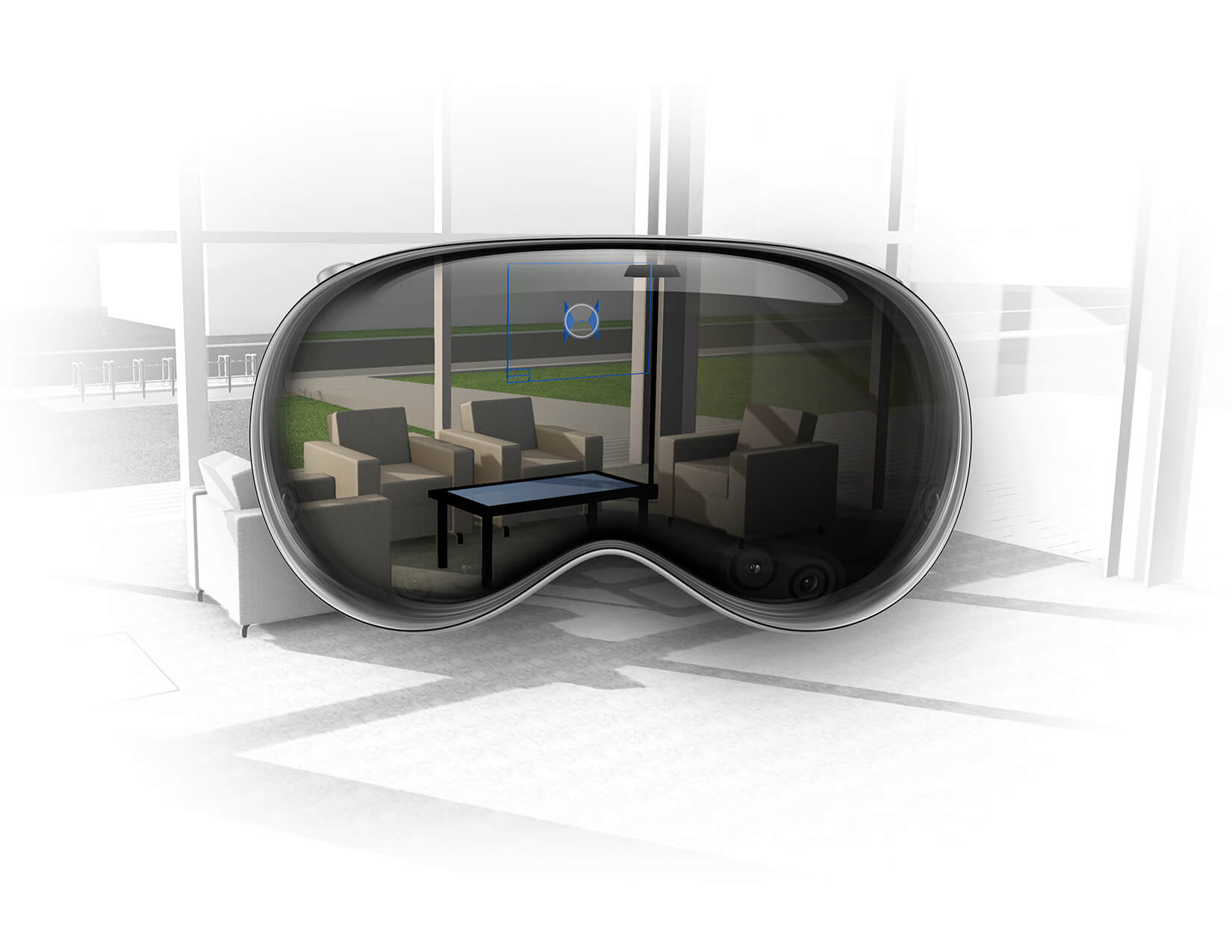 Graphisoft's Apple Vision Pro set providing perspective of a room