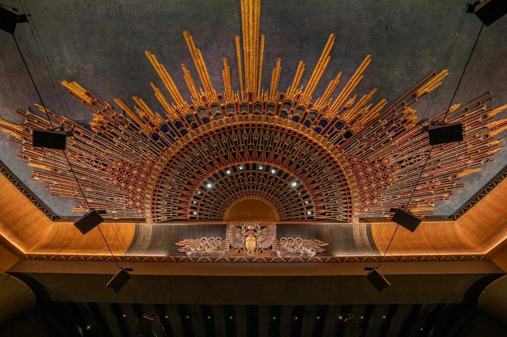 Ornate details on the ceiling of the Netflix Egyptian Theatre, the project was recognized by the Los Angeles Business Council