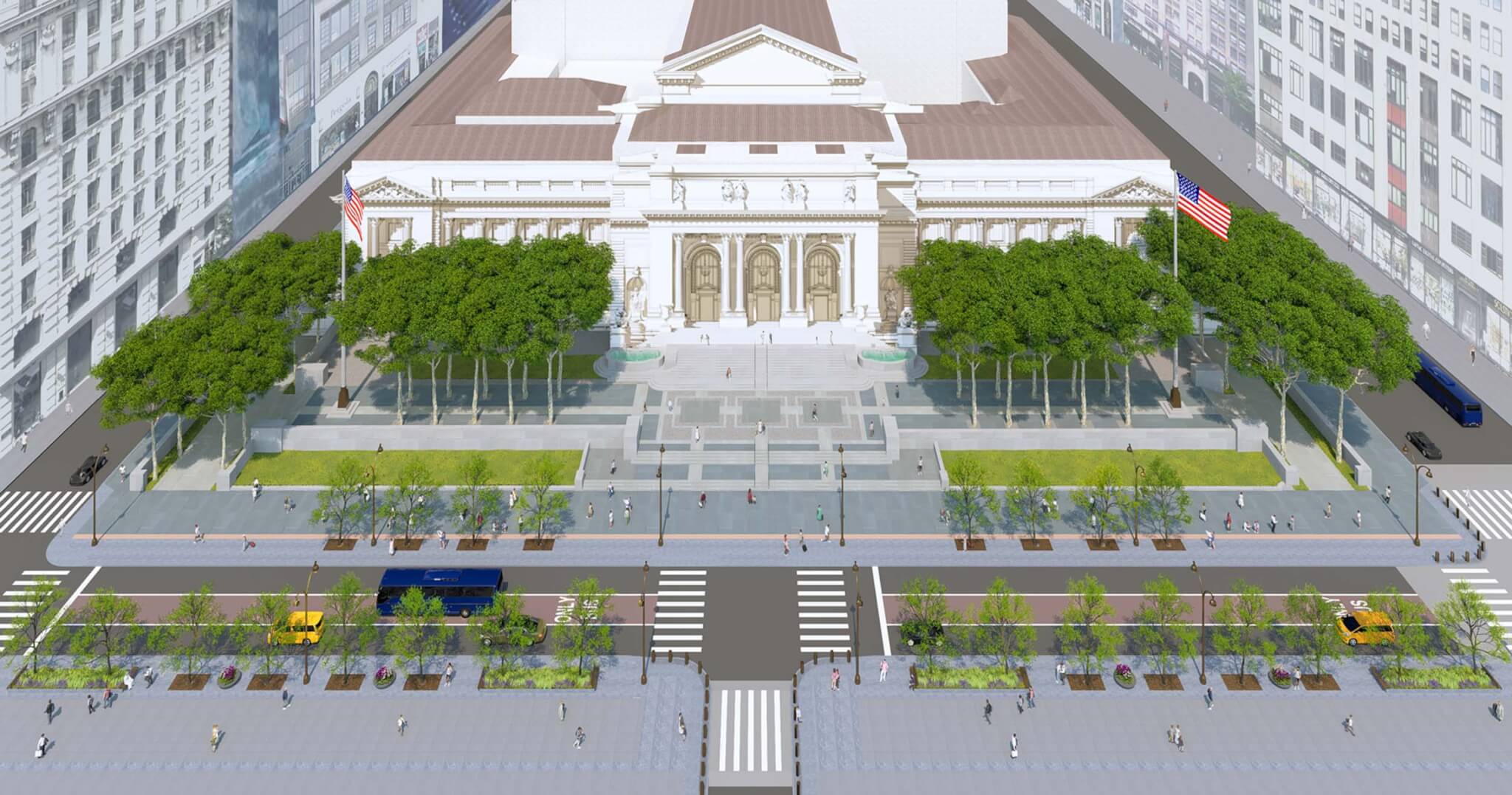 The improvement would start in the south at Bryant Park and the main New York City Public Library branch