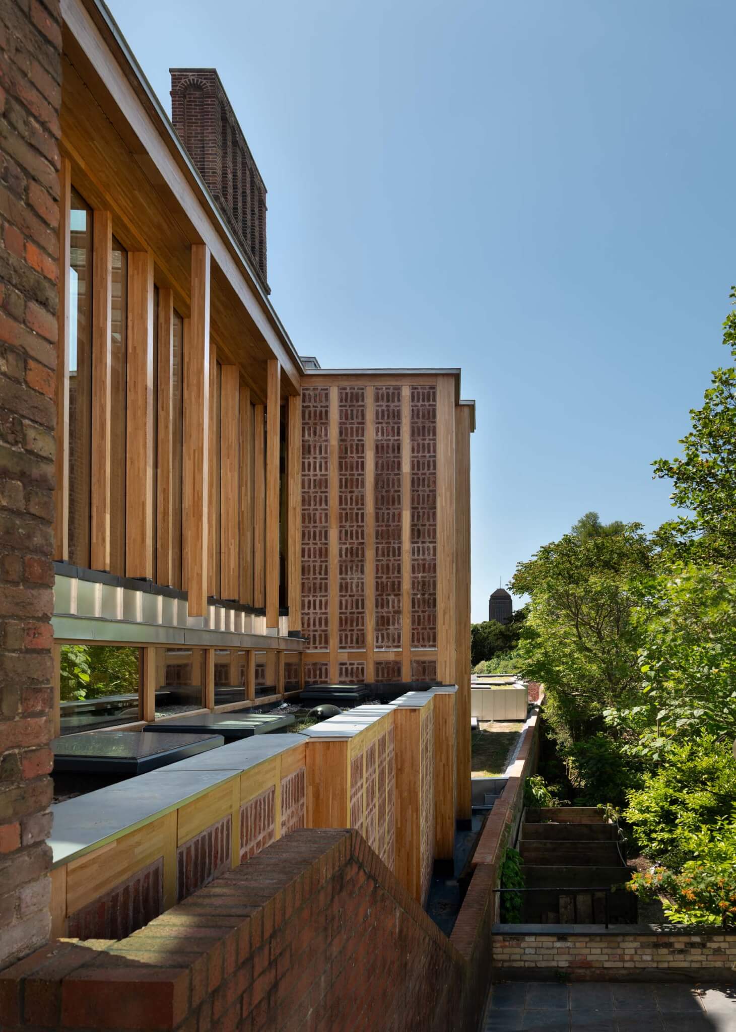 close-up of facade with brick and timber