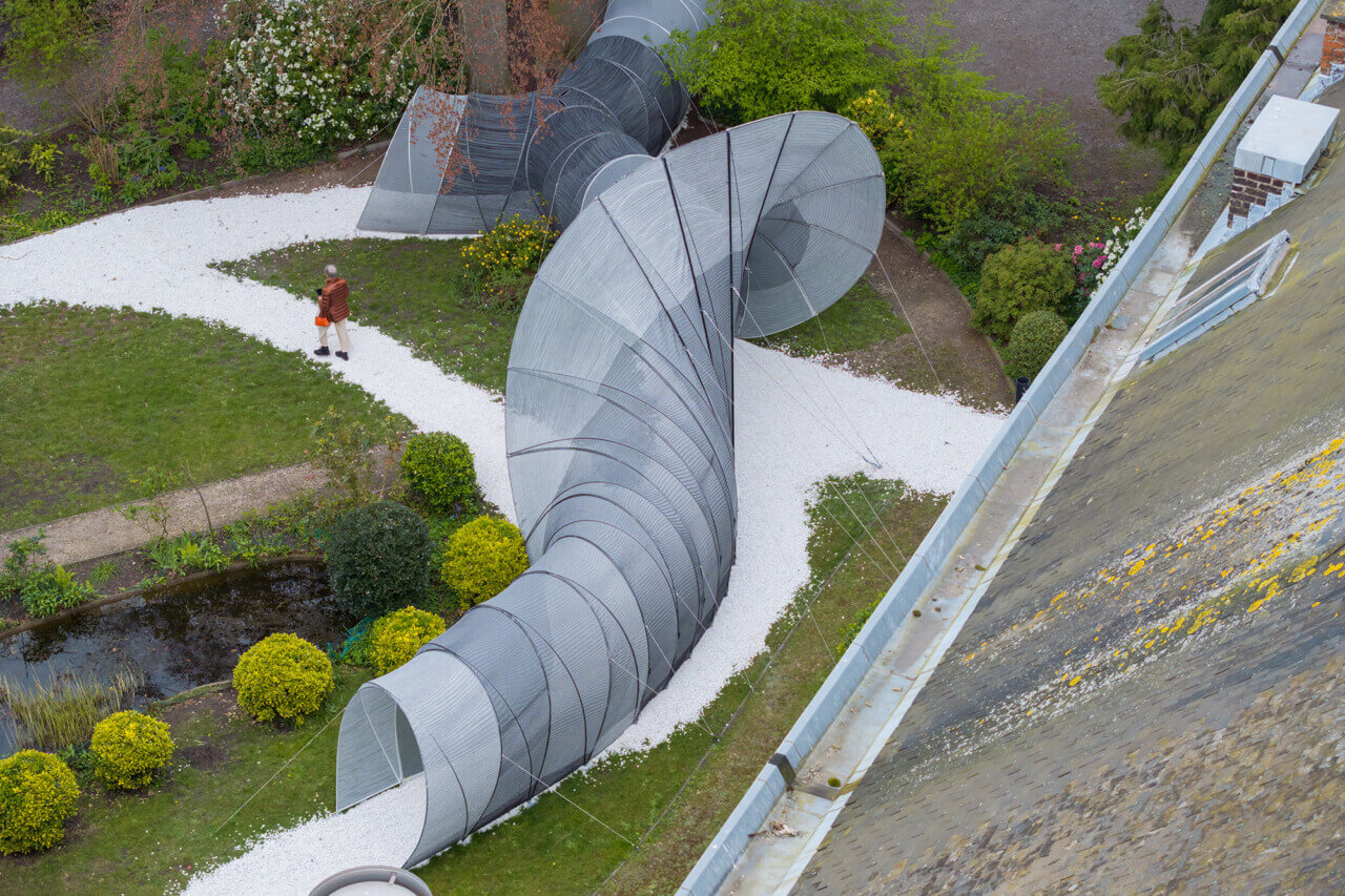 aerial view of Common Thread in grassy courtyard