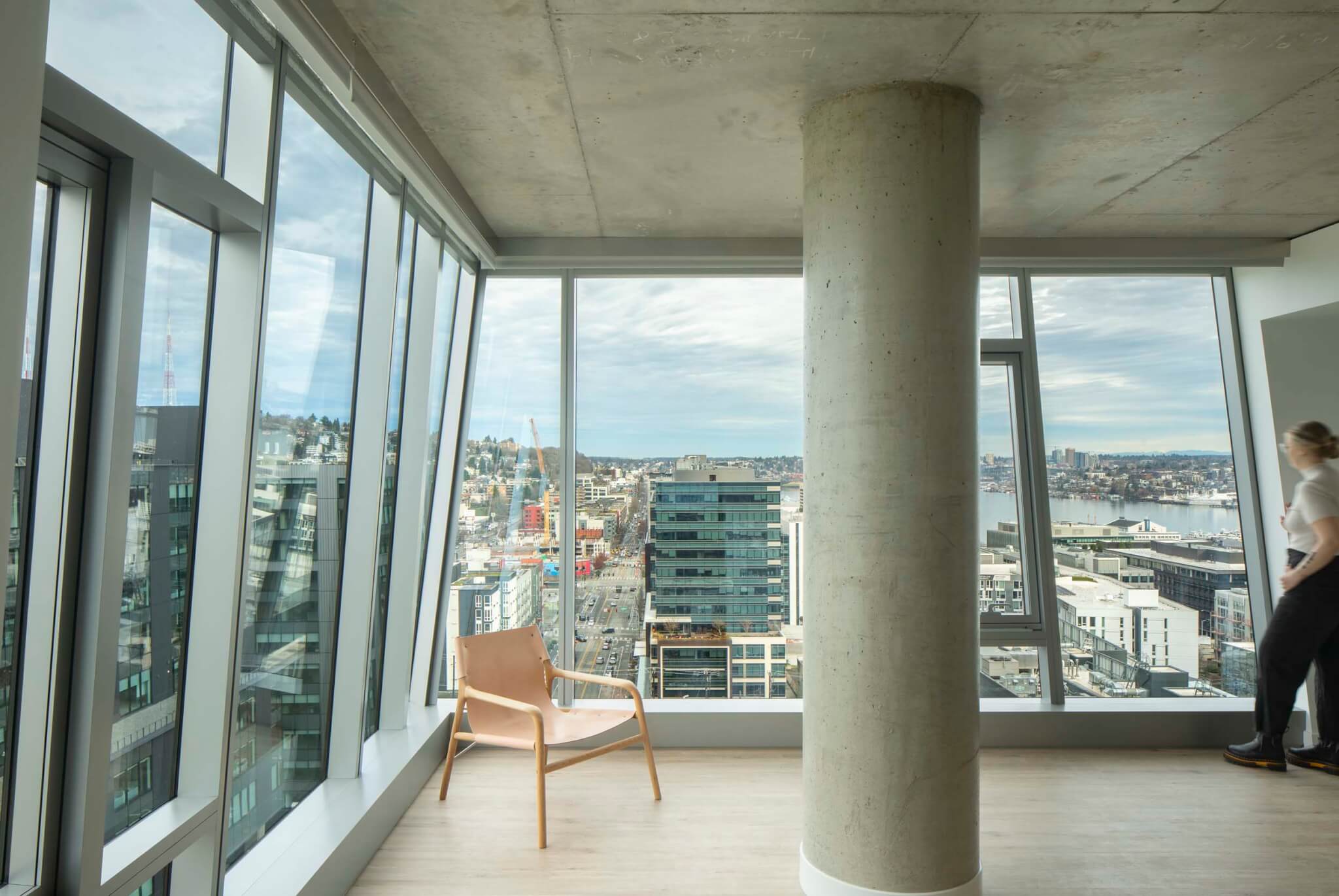 interior of building looking out from glass 