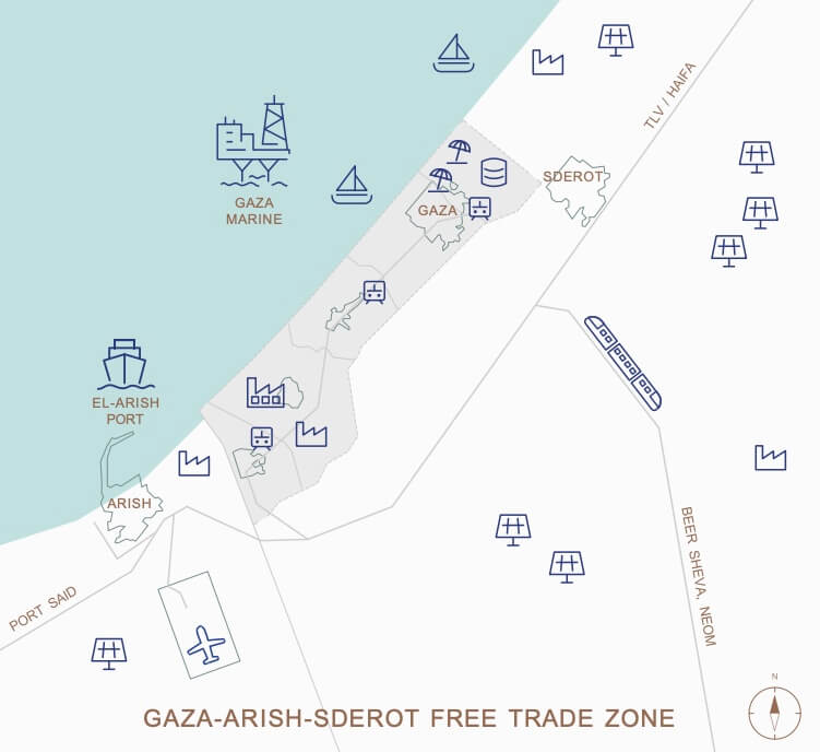 Map of Netanyahu’s proposed Gaza-Arish-Sderot Free Trade Zone for Gaza 2035