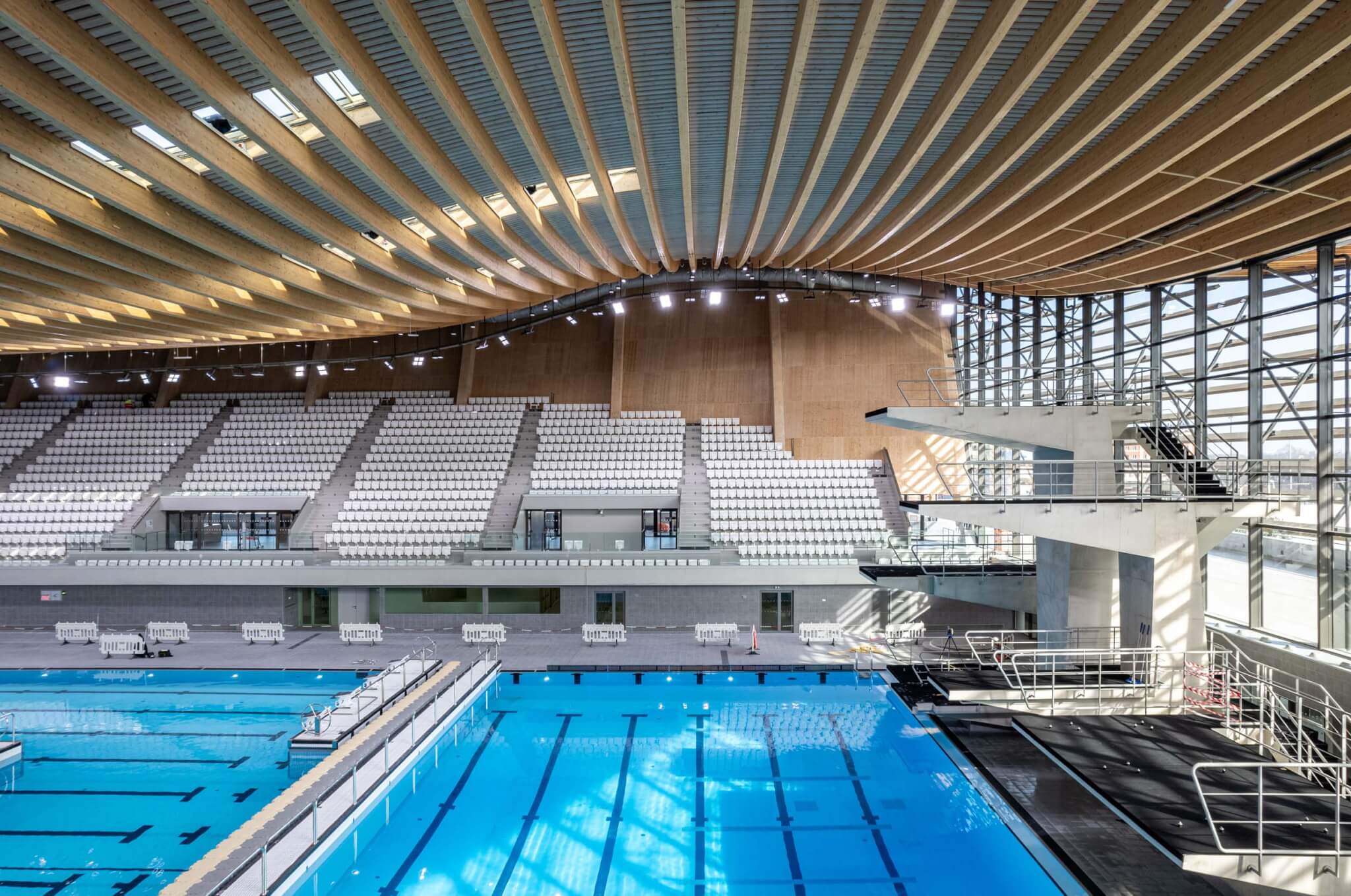 pool showing interior underside of timber roof