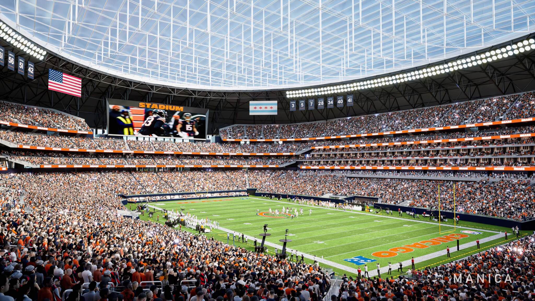 interior of Chicago Bears stadium on a game day